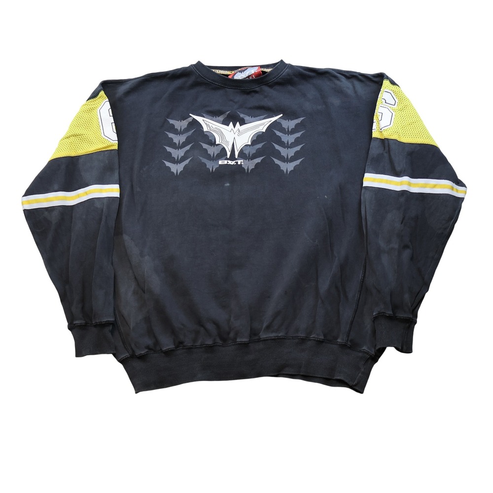 Bat Sport Mens 2XL Sweatshirt Black Yellow Graphic Mesh Sleeve Streetwear Vtg.